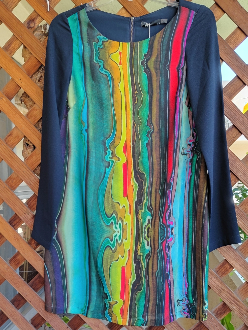 prAna Long Sleeve Multi-Color Front Shift Dress Exposed Zipper, Size Extra Small